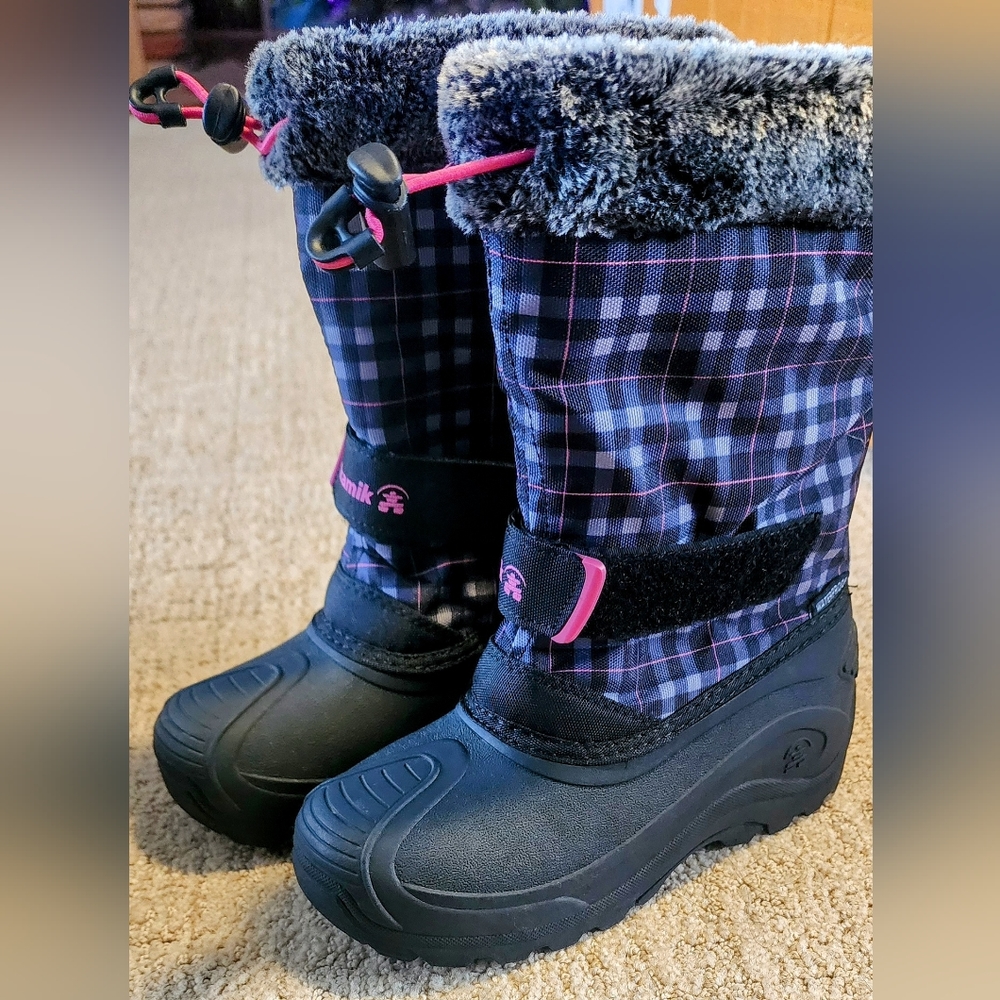 Kamik Girls Snow Rain Boots Waterproof Fur Trim